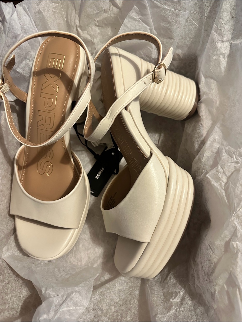 Express Cream Chunky Platform Ankle-Strap Sandals